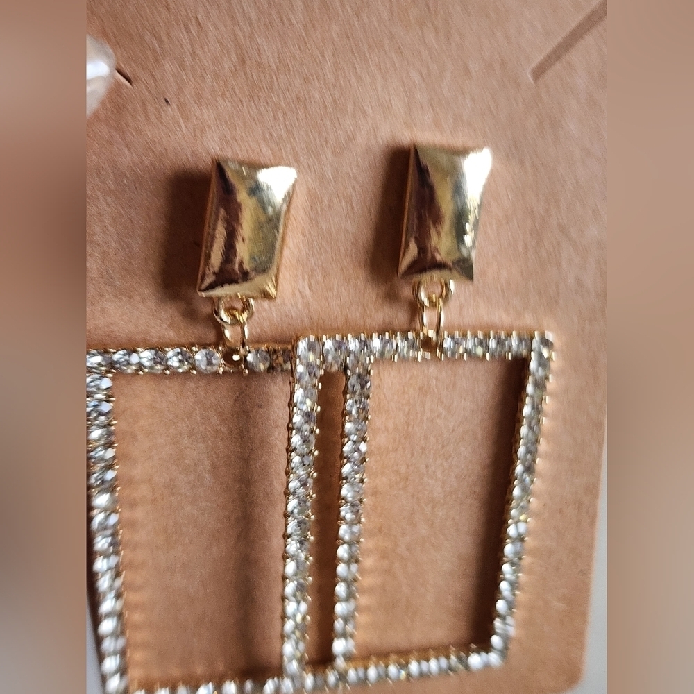 Gold And Silver Rectangular Dangling Earrings - image 5